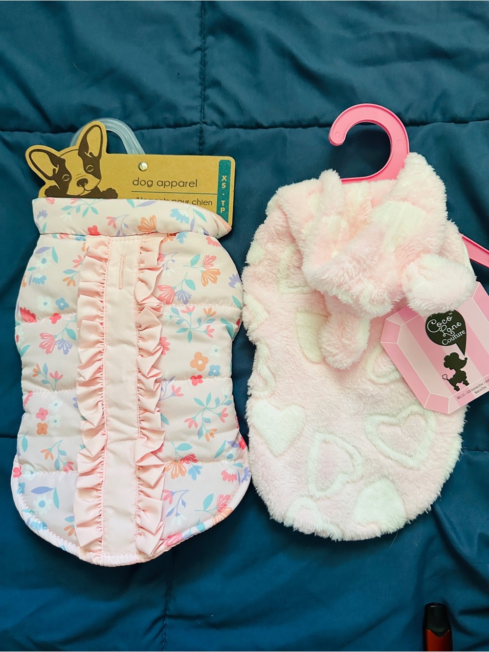 Pink Floral & Heart Plush Pet Apparel Set - XS
